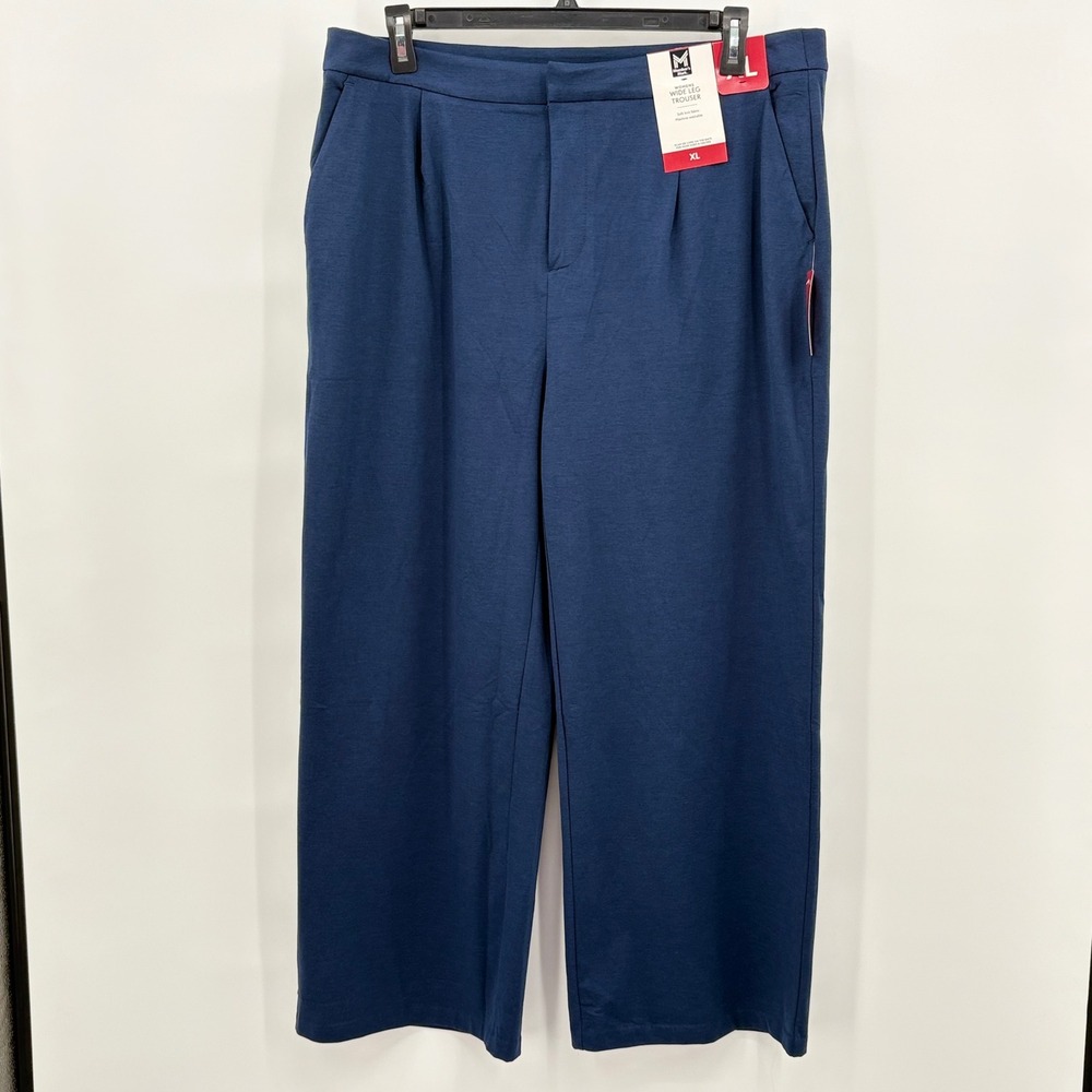 Member's Mark Womens XL Wide Leg Trouser Blue Knit Pleated Pants SW3410 NEW